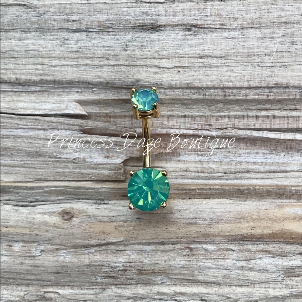 Green Opalescent‎ Gold Prong Belly Button Ring